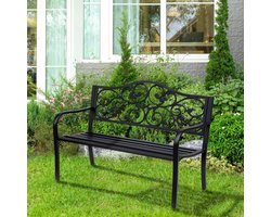 Pugsdrly 2-zits tuinbank Parkbank met uitschuifbare tafel Bank Bank belastbaar tot 240 kg Terrasbank met rug- en armleuningen Tuinmeubelen voor terras, tuin Buitenruimte 150x58,5x90 cm Zwart
