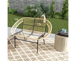 Pugsdrly 2-zits tuinbank Polyrotan, weerbestendig Bankje in rotan vlechtwerk, UV-bestendig 260 kg belastbaar Khaki