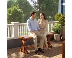 Pugsdrly 2-zits tuinbank weerbestendig houten zitbank parkbank met X-voet belastbaar tot 240 kg 114 x 40 x 46 cm verkolde afwerking