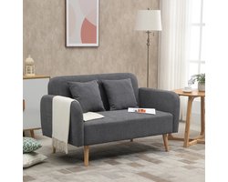 Pugsdrly 2-zitsbank, bank met 2 sierkussens, gestoffeerde tweezitsbank, gestoffeerde bank met fluweellook, armleuning, loveseat voor woonkamer, slaapkamer, 130 x 70 x 80 cm, grijs
