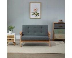 Pugsdrly 2-zitsbank, bank met armleuningen, rugkussens, woonkamerbank met linnenlook, gestoffeerde bank voor woonkamer, slaapkamer 115 x 66,5 x 73 cm, donkergrijs