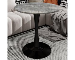 Pugsdrly 27,6 inch zwarte salontafel, mid-century moderne eettafel, geschikt voor 2-4 personen, met een rond marmeren tafelblad met een diep grijze geaderde afwerking, perfect voor verschillende settings