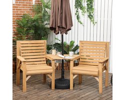 Pugsdrly 3-delige bistroset van hout, weerbestendige tuinmeubelset met lamellenontwerp, parasolgat, bruin