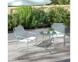 Pugsdrly 3-delige tuinmeubelset, 2 stoelen met ademende stoffen bekleding, 1 ronde tafel Ø60 cm, groen
