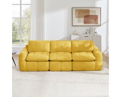 Pugsdrly 3-zits frameloze modulaire bank met ruitvormig stikpatroon, huidvriendelijke chenille-bekleding, ergonomisch, verdikte zit- en rugkussens, vermoeidheidsvrij bij langdurig zitten, montagevrij, geel