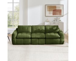 Pugsdrly 3-zits frameloze modulaire bank met ruitvormig stiksel, huidvriendelijke chenille-bekleding, ergonomisch, verdikte zit- en rugkussens, vermoeidheidsvrij bij langdurig zitten, montagevrij, groen