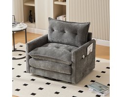 Pugsdrly 360° draaibare fauteuil met armleuningen, grote bijzetbank voor woonkamer, slaapkamer, kantoor en bureau, moderne fauteuil met kussens, ideaal voor ontspanning en entertainment
