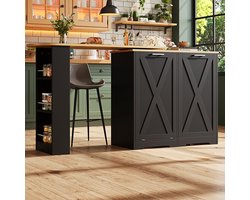 Pugsdrly 360° draaibare keukentafel, eenvoudig en modern, multifunctionele opbergruimte, geschikt voor de slaapkamer, woonkamer, eetkamer, draaibaar dressoir met zijplanken, zwart, met klapdeur