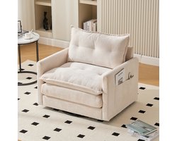 Pugsdrly 360° draaibare loungestoel met armleuningen, grote bijzetbank voor woonkamer, slaapkamer, kantoor en bureau, moderne fauteuil met kussens, ideaal voor ontspanning en entertainment