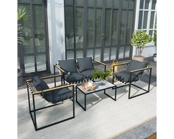 Pugsdrly 4-delige tuinmeubelset, outdoormeubelset, 2 fauteuils, 2-zitsbank, 1 tafel, gestoffeerd, staal, polyester, grijs
