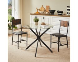 Pugsdrly 90 cm ronde eettafel van gehard glas, geschikt voor 1-4 personen, ruimtebesparende kleine keukentafel, voorzien van stabiele metalen poten, geschikt voor eetkamer en woonkamer, zwart