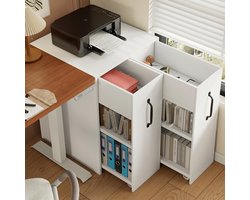 Pugsdrly Archiefkast op wieltjes 52 x 50 x 75 cm - met vakken en laden, houten archiefkast, links-rechts omkeerbaar, volledig uittrekbare kast, met valbeveiliging, bijzetmeubel voor bank, nachtkastje