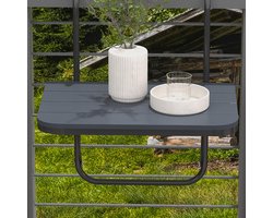 Pugsdrly Balkonhangtafel, opvouwbaar, in hoogte verstelbaar, aluminium frame, kunststof tafelblad, houtlook, zwart