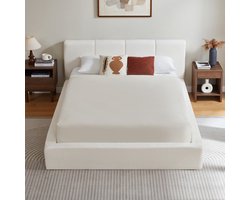 Pugsdrly Bedframe van 140 x 200 cm met gestoffeerd hoofdeinde, versterkt stalen frame, zonder boxspring – eenvoudige montage, hoge stabiliteit, matras niet inbegrepen.