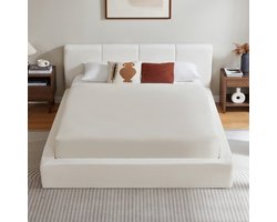 Pugsdrly Bedframe van 160 x 200 cm met gestoffeerd hoofdeinde, versterkt stalen frame, zonder boxspring – eenvoudige montage, hoge stabiliteit, matras niet inbegrepen.
