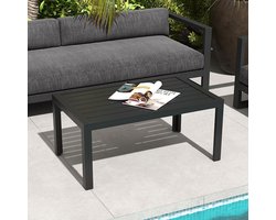 Pugsdrly Bijzettafel Balkontafel van staal Rechthoekige salontafel weerbestendig Tuintafel 101,5x61x46 cm Zwart