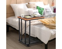 Pugsdrly bijzettafel C-vorm rolwagen serveerwagen laptoptabel salontafel bijzettafel nachtkastje bedtafel met metalen frame industrieel design nachtkastje zwart + walnoot gemarmerd 51 x 36 x 65 cm