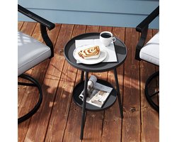 Pugsdrly Bijzettafel tuin, tuintafel met twee niveaus en opstaande randen, ronde balkontafel Ø32 x 51 cm (h)