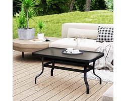 Pugsdrly Bijzettafel van gehard glas, salontafel met golvend design, afgeronde hoeken, balkontafel 95 x 55 cm, zwart