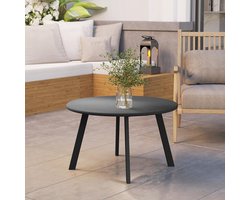 Pugsdrly Bijzettafel/balkontafel van metaal, ronde salontafel, weerbestendige tuintafel Ø70 x 42H cm, zwart