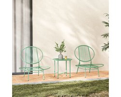 Pugsdrly Bistro-set 3-delig van polyrotan Weerbestendige tuinmeubelset met bistrotafel Schelpvormige tuinstoelen Groen