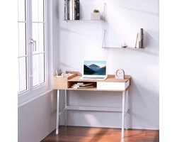 Pugsdrly Bureau Computerbureau Bureautafel Werktafel PC-tafel veelzijdig te gebruiken met zes opbergvakken lade Breed tafelblad voor studeerkamer kantoor en woonkamer Naturel 100 x 55 x 81.5 cm