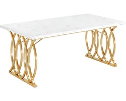 Pugsdrly Bureau, computertafel, 160 x 80 x 75 cm Moderne pc-tafel, bureautafel, werktafel, eettafel met gouden poten voor thuiskantoor, bureau, vergadertafel, wit en goud