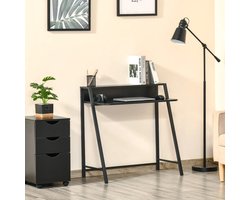 Pugsdrly Bureau computertafel met opbergruimte en kabelbeheer modern bureau met metalen frame voor studeerkamer slaapkamer thuiskantoor 84 x 45 x 85 cm zwart