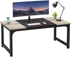 Pugsdrly Bureau, computertafel, pc-tafel, bureautafel, werktafel, eettafel in zwart voor thuiskantoor, vergadertafel (vintage grijs/zwart, 180 x 80 x 75 cm)