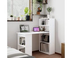 Pugsdrly Bureau, kantoortafel, computertafel, 2 planken, 5 legplanken, 120 cm x 55 cm x 120 cm, wit