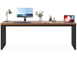 Pugsdrly Bureau van 180 cm, groot computerbureau, pc-bureau met stevig metalen frame, werkplek voor thuiskantoor, bureau, vergadertafel (zonder stoel) (bruin)