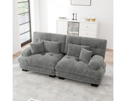 Pugsdrly Cloud hoekbank voor de woonkamer, tweezitsbank in chenille met 2 rugkussens en 2 sierkussens, massief houten frame, grijze chenille