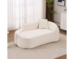 Pugsdrly Compacte bank, gebogen chaise longue voor binnen, moderne chenille tweezitsbank met diepe zitting en 1 kussen, slaapbank voor woonkamer, slaapkamer en appartement --- crèmekleurig