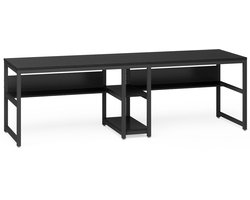 Pugsdrly Computerbureau 200 x 60 x 75 cm Dubbel lang houten bureau, computerbureau, werktafel, pc-tafel, bureautafel, vergadertafel voor thuiskantoor, zwart