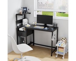 Pugsdrly Computerbureau met stopcontact en opbergplanken, studeer- en schrijftafel met USB-poorten en oplaadstation, pc-bureau voor thuiskantoor, zwart