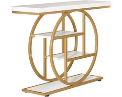 Pugsdrly Console 105 cm, smalle buffetkast met ronde planken, smalle console in industriële stijl, voor woonkamer, hal, gang (wit)