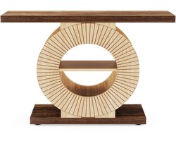 Pugsdrly Console met opbergruimte, houten haltafel voor de woonkamer, salontafel 100 cm Kleine bijzettafel voor de gang met planken en ronde voet