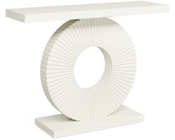 Pugsdrly consoletafel, haltafel met ronde bloemvormige voet, smalle bijzettafel van hout, salontafel voor de woonkamer, gang, slaapkamer, landhuisstijl, 100 x 30 x 79 cm, wit