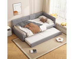 Pugsdrly Daybed 90 x 200 cm, dagbed met rolbed, slaapbank, eenpersoonsbed (zonder matras), minimalistische stijl, grijs