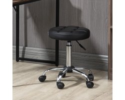 Pugsdrly Draaibare kruk, salonkruk, in hoogte verstelbaar, kunstleer, gestikt ontwerp, zwart/zilver