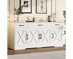 Pugsdrly - dressoir - wit - 160 x 37 x 75 cm - multifunctionele houten kast - decoratieve elementen - voor woon- en eetkamer
