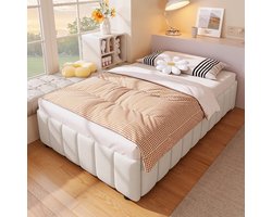 Pugsdrly Eenpersoonsbed Volwassen bed Enkel bed Bed 90x200 cm hydraulische opberging zonder hoofdeinde modern Linnen beige