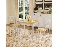 Pugsdrly Eettafelset, bartafel met 2 eetbanken, keukentafel met stoelen, industriële ontbijttafel voor keuken, woonkamer, feestzaal, naturelkleurig en wit