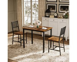 Pugsdrly Eettafelset, bartafel met 2 eetbanken, keukentafel met stoelen, industriële ontbijttafel voor keuken, woonkamer, feestzaal, rustiek bruin en zwart, 110*60*75 cm