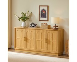 Pugsdrly Extra grote dressoir met opbergruimte, moderne vitrinekast met gebogen voorkant, 169 cm lange tv-kast, geschikt voor woonkamer/keuken/eetkamer/hal, naturel, 169*40*80 cm