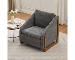 Pugsdrly Fauteuil, bijzetstoel voor de woonkamer, loungestoel, moderne stoel met houten armleuningen, met rugkussen, grijze chenille stof, 73,5*73,5*73,5 cm, set van 1
