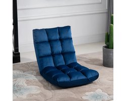Pugsdrly Fauteuil Gastenmatras Vloerfauteuil, verstelbare rugleuning, velourslook, 55 cm x 71 cm x 53,5 cm, blauw