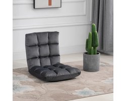 Pugsdrly Fauteuil Gastenmatras Vloerfauteuil, verstelbare rugleuning, velourslook, 55 cm x 71 cm x 53,5 cm, grijs