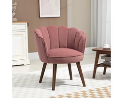 Pugsdrly Fauteuil woonkamer Loungefuteuil in schelpvorm Relaxfauteuil met houten poten, gestoffeerde fauteuil Leesfauteuil met fluwelen look, gestoffeerde stoel voor slaapkamer Roze