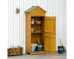Pugsdrly Gereedschapskast, tuinhuisje, 2 planken, 2 deuren, weerbestendig, naturel hout, 79 x 49 x 190 cm